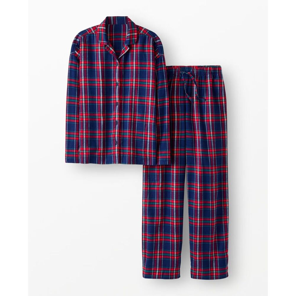 Hanna Andersson Women's Navy Red Plaid Cotton Flannel Pajama PJ Set, Size M